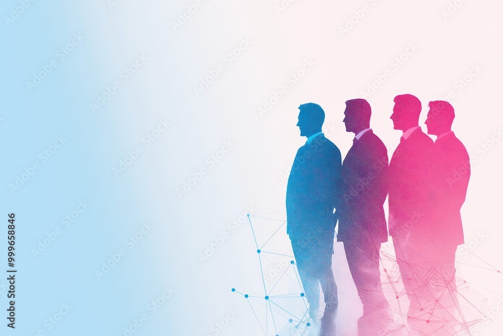 Poster silhouetted figures representing teamwork and collaboration against a gradient background.