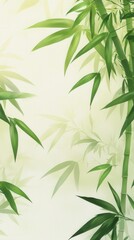 Fototapeta premium Lush green bamboo leaves gently swaying in a serene, tranquil setting at dawn