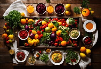 vibrant food arrangement showcasing colorful ingredients including fresh sauces eye catching culinary display, appetizer, bright, cuisine, design, dish