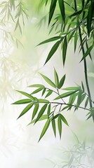 Obraz premium Delicate green bamboo leaves dancing softly in the gentle morning light