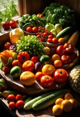 vibrant colorful produce arrangement displaying fresh fruits vegetables highlighting nutritional value wholesome goodness, organic, healthy, nutritious, food