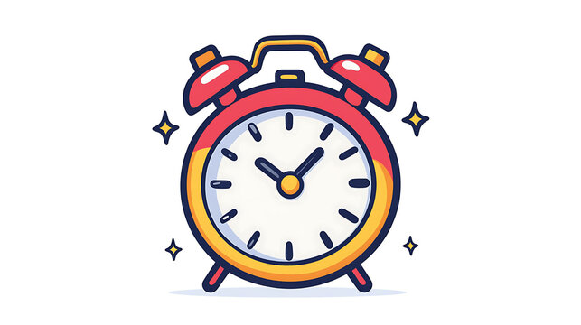 recommend clip art: A cartoon-style alarm clock with a red body and yellow rim.