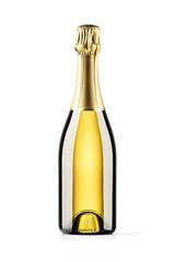 Realistic bottle of champagne mock up isolated over white background