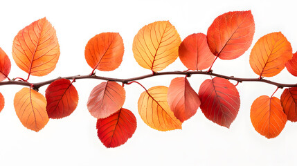 Obraz premium Vibrant orange and red autumn leaves branch isolated on white background