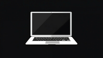 Fototapeta premium A white laptop computer sits open with a blank screen on a black background.