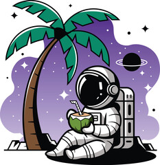 Astro on Galaxy Island Vector Illustration