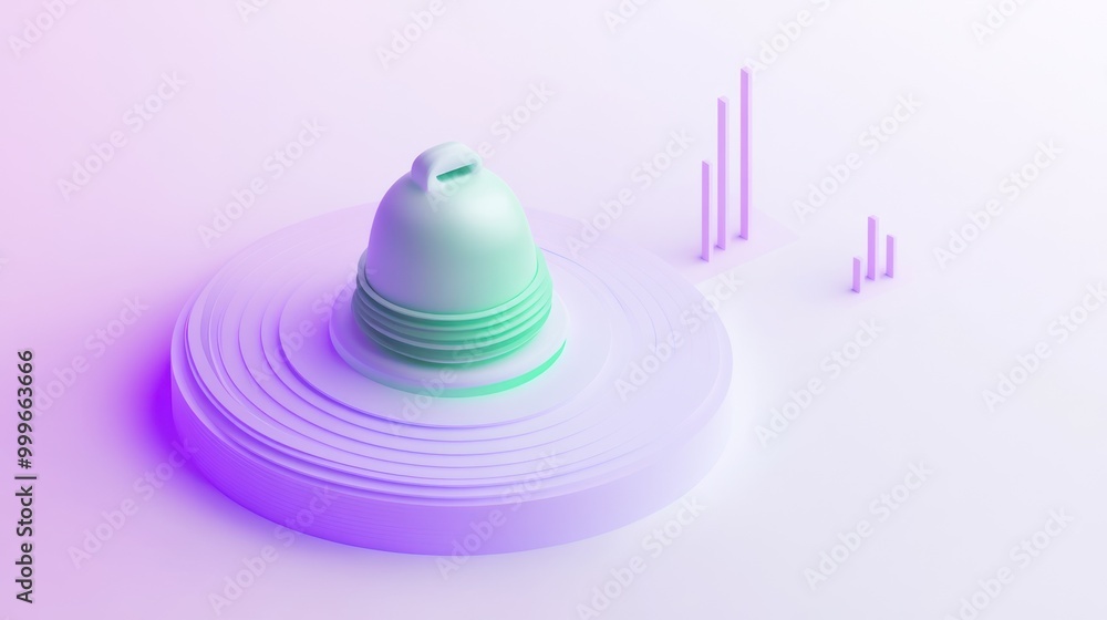 Aufkleber a stylized 3d representation of a bell atop layered circular forms with bar graphs.
