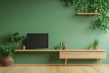 Minimalist Modern Living Room Interior with Wall Cabinet and Plant Decoration