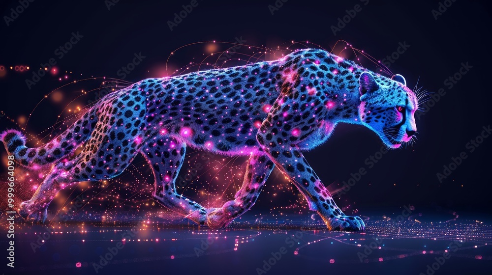 Aufkleber high speed concept. cheetah in motion in the form of a starry sky or space, consisting of point, lin