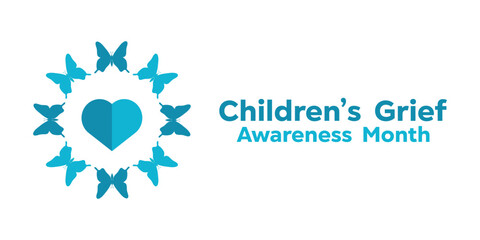Childrens Grief Awareness Month. Butterfly and heart. Great for cards, banners, posters, social media and more. White background.