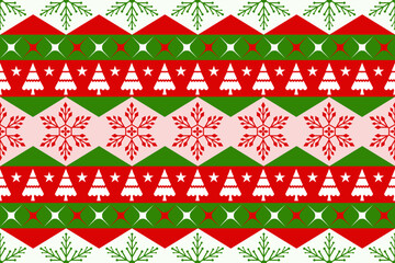 Red Green color of snowflake pattern, Christmas ormanent seamless pattern. Snowflakes Christmas background design for decoration on X'mas seasoning, web, wrapping, wallpaper, textile, fashion.