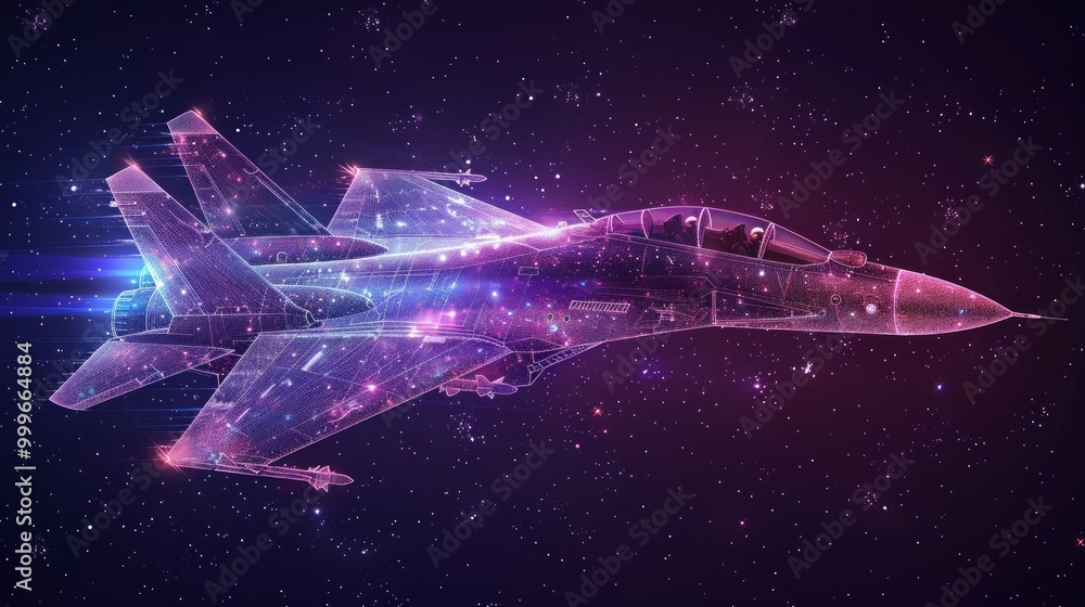 Aufkleber high speed concept. fighter jet in the form of a starry sky or space, consisting of points, lines, a
