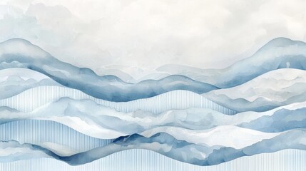 Fototapeta premium Abstract Watercolor Landscape of Misty Blue Mountains with Gradient Sky
