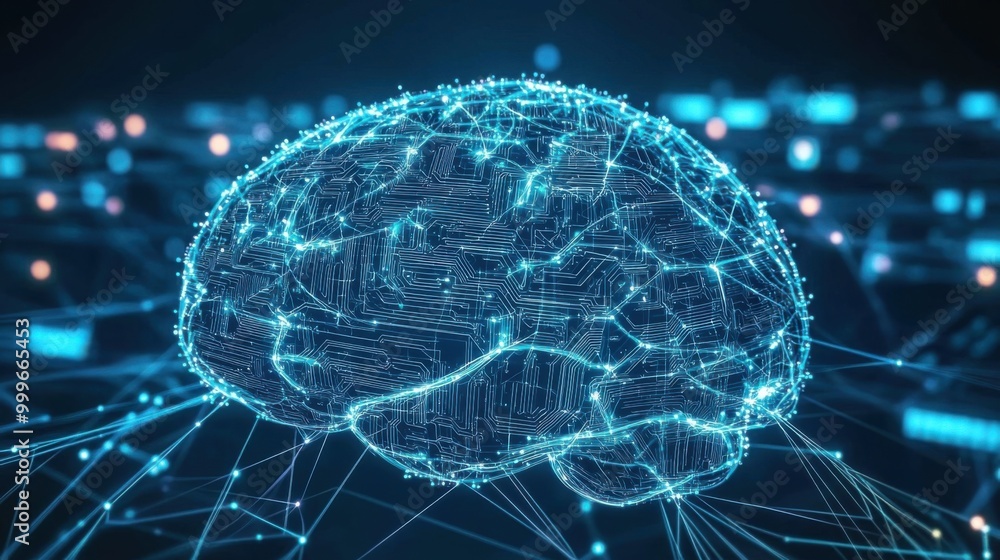 Wall mural a conceptual image of a brain made of interconnected digital circuits and data streams.