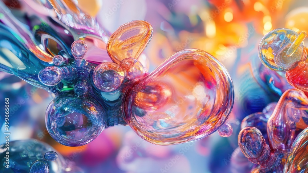 Fototapete a collection of vibrant glass 3d objects floats in abstract formations, creating a futuristic and co
