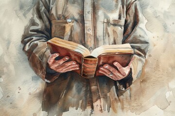 A person reading from a book, suitable for educational or literary-themed illustrations