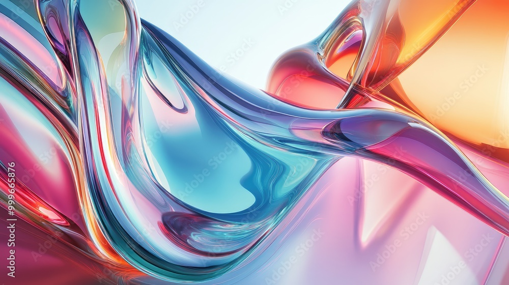 Aufkleber abstract colorful glass 3d shapes arranged in a fluid, futuristic pattern against a sleek background