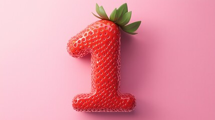 The number 1 is framed by a red strawberry textured fruit solid background
