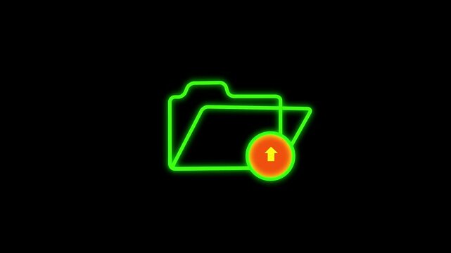 Glowing shape line Download arrow with folder icon isolated on black background. HUD 4K Video