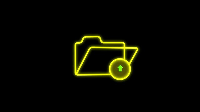 Glowing shape line Download arrow with folder icon isolated on black background. HUD 4K Video