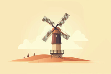 Obraz premium Vintage windmill on hilltop