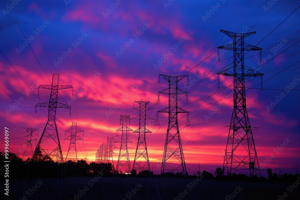 Poster sunset scene with power lines visible in the foreground