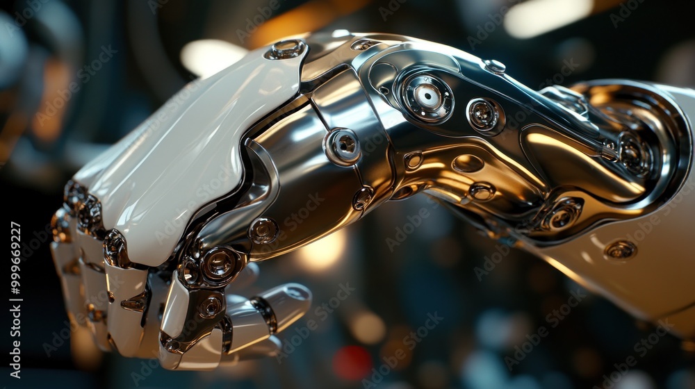 Aufkleber a close-up of a robotic hand showcasing intricate mechanical design and functionality.