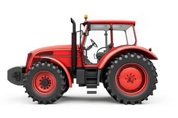 Obraz premium A red tractor parked on a white surface, suitable for agricultural or construction-themed images