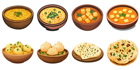 Set of cartoon indian food png mockup in 3d without background for decoration.