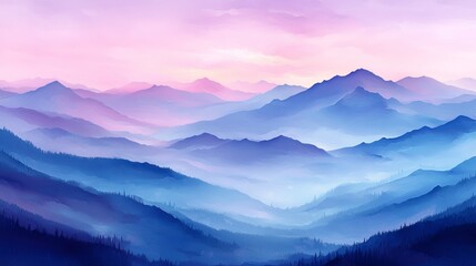 Serene Mountain Ranges at Sunrise with Pastel Sky and Misty Hills