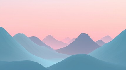 Minimalist Pastel Mountains Landscape at Sunset with Abstract Geometric Hills in Soft Tones
