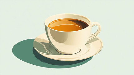 Obraz premium Closeup of a classic cup of coffee or tea on a saucer against a light green background.