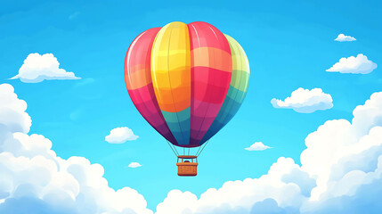 Fototapeta premium Colorful hot air balloon flying through the sky with clouds.