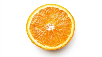 A perfectly peeled orange slice, showing juicy pulp, isolated on a white background.