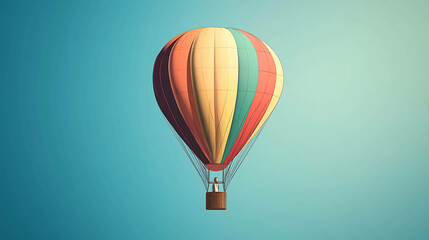 Naklejka premium A colorful hot air balloon floats against a bright blue sky.