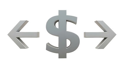 Cashflow represented by a $ dollar symbol with arrows isolated on a white background