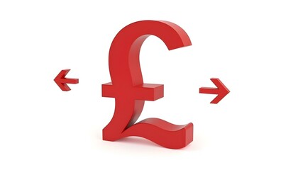 Obraz premium Cashflow represented by a £ sterling symbol with arrows isolated on a white background