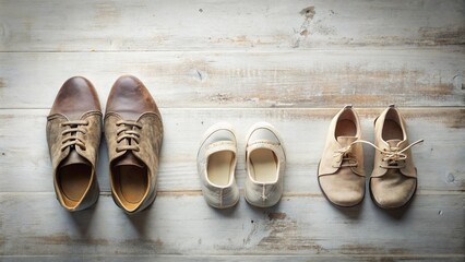Family Shoes on Wooden Background