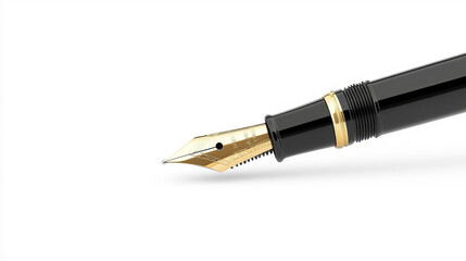 Naklejka premium A detailed image of a classic fountain pen with a gold nib, isolated on a white background.