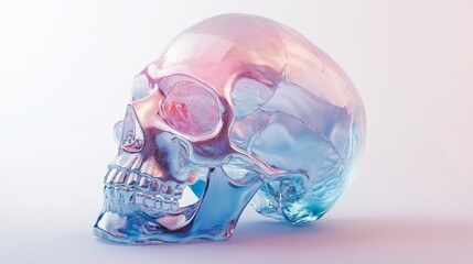 Vibrant Glass Skull with Multicolored Gradient in Minimalist Setting