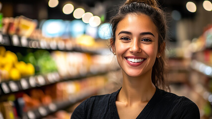 Cheerful Female Supervisor of a Supermarket Radiating Positivity.