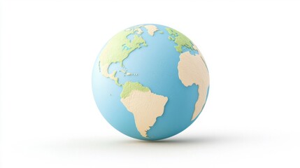 Fototapeta premium A realistic globe with detailed continents, isolated on a white background.