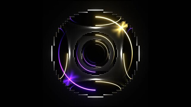 Purple and Yellow Neon Lights in Holes of Squares Background VJ Loop in 4K
