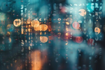 Obraz premium A blurry photo of a city at night with bright lights and buildings