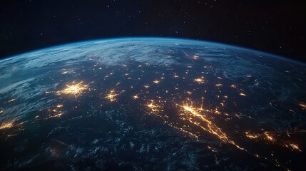 A stunning image of Earth at night, with city lights glowing brightly across the continents, showcasing the beauty of human civilization from space.