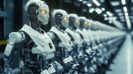 Fototapeta premium AI-driven robotic assembly line, symbolizing automation in the new economy.