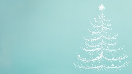 Obraz premium Aesthetic white Christmas tree made of with curved lines, mint background, copy space. Greeting card. Generative AI