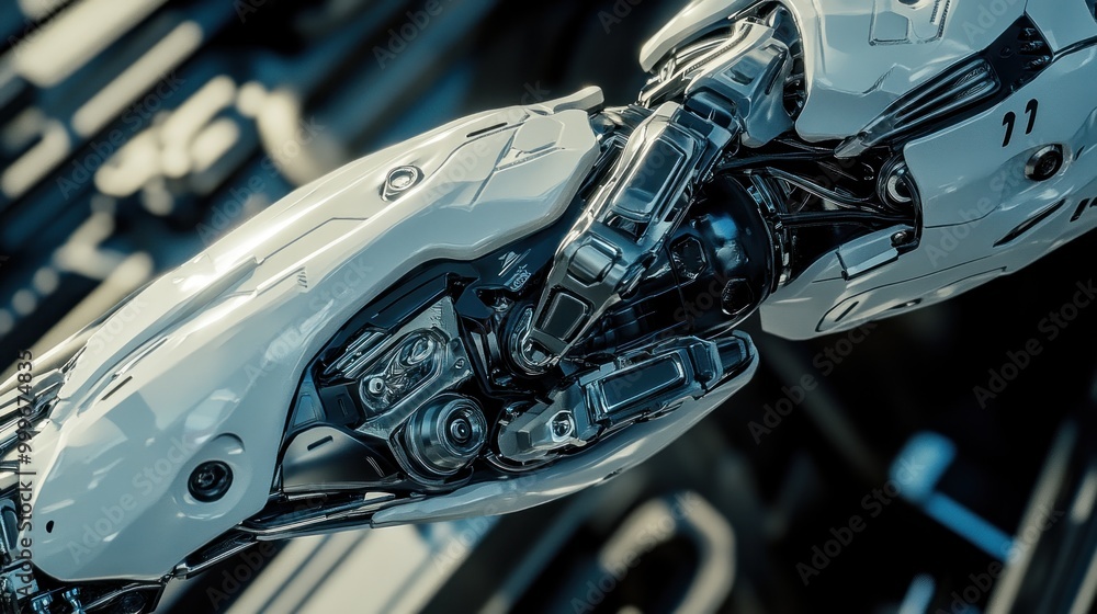 Poster a close-up of a robotic arm showcasing intricate mechanical details and design.