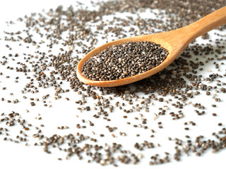 Chia seeds in wooden spoon