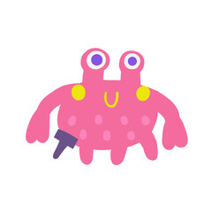 Cute pirate theme composition, postcard with funny hand drawn doodle crab character, fake leg. Marine, nautical Caribbean bandit t shirt print, cover, template, banner, poster print objects